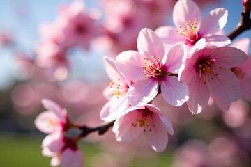 Fototapeta premium Close-up of blooming cherry blossoms in a spring garden, petals, pink, bloom