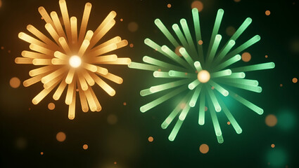 Gold and Green Vintage Fireworks with Bokeh: Capturing Festive Charm for New Year Celebrations - Perfect for Holiday Cards, Seasonal Promotions, and Timeless Elegance in Photo Stock