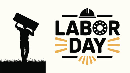 Obraz premium A powerful silhouette of a worker carrying a heavy load, set against a backdrop of the text 