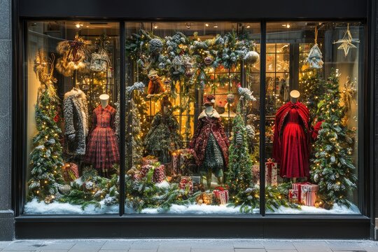 Festive Showcase: Enchanting Christmas Window Display at Marks & Spencer, Bracknell, England - December 2017