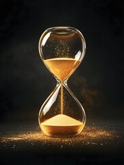Elegant glass hourglass with golden sand flowing