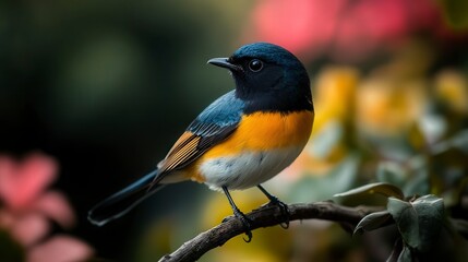 Fototapeta premium close up of bird is sitting on the bench in the nature, bird in the nature