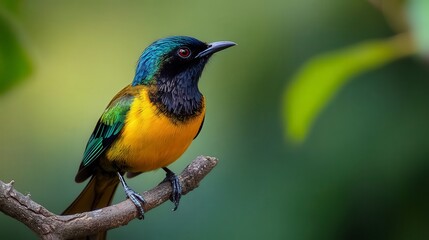 Fototapeta premium close up of bird is sitting on the bench in the nature, bird in the nature