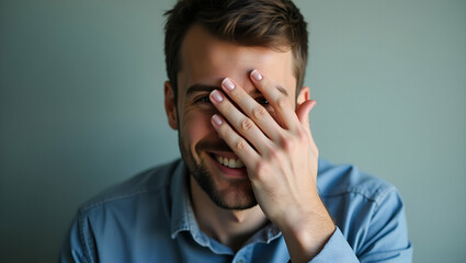 man covering face smiling face emoticon copy space concept as A man holds a smiling face emoticon over his face symbolizing anonymity happiness and emotional connection in a minimalistic style. in  Ph