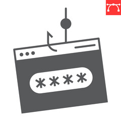 Password phishing glyph icon, security and scam, phishing vector icon, vector graphics, editable stroke solid sign, eps 10.