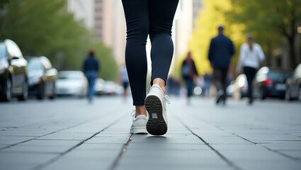 Fototapeta premium Flat Top View of Feet Walking on Pavement: Embracing Motion and Active Lifestyle in Urban Settings - A Cute Vector Illustration for Smart Business Concepts