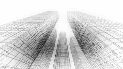 Fototapeta premium Abstract Line Art of Skyscrapers in Minimalist Style from Below Viewpoint