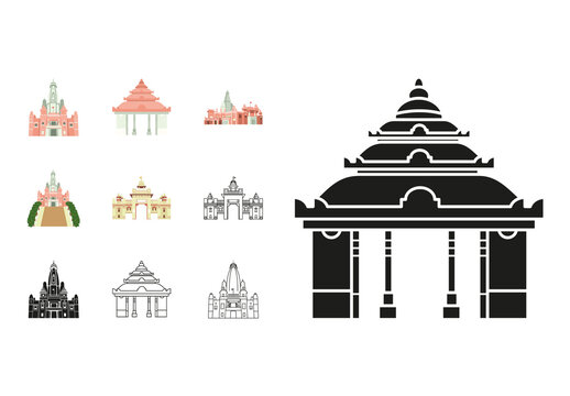 Colorful Indian Temple Architecture Illustration Set