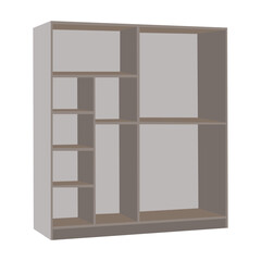 A large wooden empty wardrobe with open shelves and compartments for storage - vector illustration