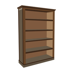 Wooden bookshelf illustration with multiple shelves for home and office interior design
