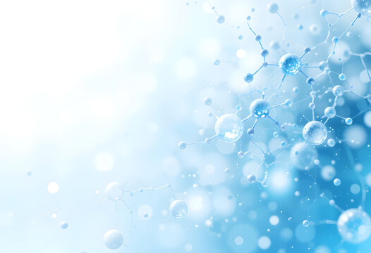 White and light blue medical abstract gradient background with molecules. Web banner. White and light blue gradient medical background with molecular design. Science, technology and medicine