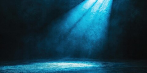 Dramatic lighting casts a vibrant blue glow across a dark, moody interior. A captivating play of light and shadow