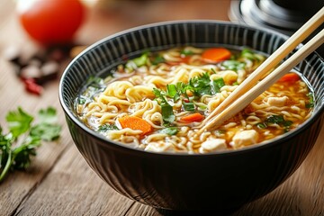 A Delicious Bowl of Noodle Soup with Fresh Vegetables