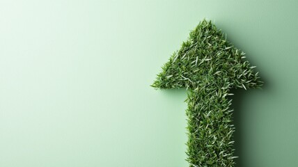 Fototapeta premium Green Arrows of Progress, an individual stands among vibrant green grass shaped like upward arrows, representing growth and positive momentum in sustainable development and eco-friendly practices.