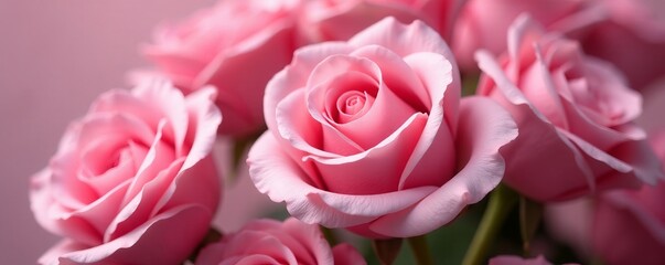 Obraz premium Close-up of delicate pink roses, perfect for romantic designs and Valentine's Day themes, roses, soft, background