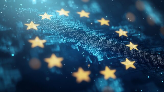 GDPR Concept Displayed with Blue Background and Yellow Stars, Represents Data Protection Principles in the Context of European Union Regulations