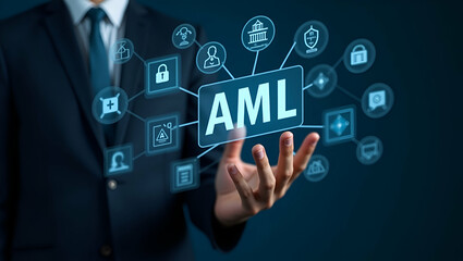 Engaging Flat Hand with Holographic AML Device for Banking Security