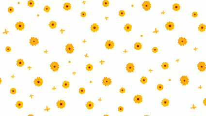 Flat Calendula and butterflies seamless pattern vibrant isolated white background perfect for spring textiles branding packaging concept as Vibrant calendula and butterflies seamless pattern on white 