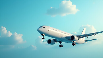 Obraz premium Travel by airplane symbolizing world travel and summer vacation planning within tourism and vacation theme. concept as An airplane flying symbolizing world travel and summer vacation planning within t