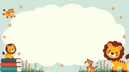 Cute International Children's Book Day Frame with Toy Animals and Storybooks - Perfect for Personal Messages and Celebrating Young Readers in Photo Stock