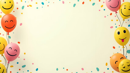Celebrate International Day of Happiness: A Vibrant Frame of Smiley Faces and Colorful Balloons with Ample Copy Space for Your Joyful Messages!
