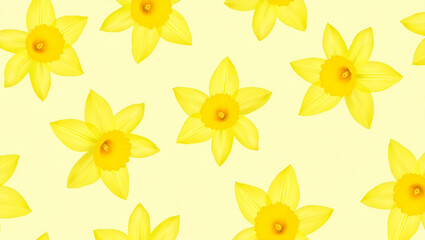 Vibrant Yellow Daffodil Seamless Tile Pattern: Cheerful Spring Vibes with Playful Floral Design and Ample Empty Space for Customization in Stock Photography