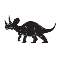 Fototapeta premium black and white vector image of a three-horned dinosaur, side view, logo 