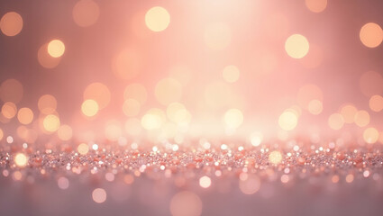 Soft Glittering Rose Gold and Silver Lights: A Pastel Themed Abstract Background for Elegant and Festive Visuals with Empty Space on the Left Side in Photo Stock