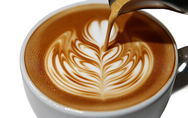 Expert Barista Pouring Velvety Smooth Milk to Create Beautiful Latte Art in a Coffee Mug Isolated on transparent background PNG