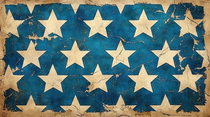 Worn and Weathered Vintage Blue Star Pattern on Textured Background for Artistic Displays