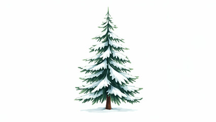 Obraz premium Hand-Drawn Watercolor Clipart of Tall Pine Tree with Snow-Covered Branches on White Background - Perfect for Nursery Art and Decoration | Cute Flat Vector Illustration for Kids' Rooms
