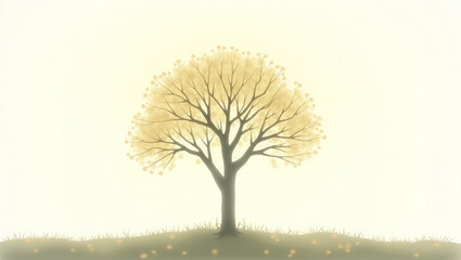Naklejka premium Watercolor painting of a single tree highlighting its unique silhouette against a soft background concept as Beautiful watercolor depiction of a single tree with a distinct silhouette set against a so