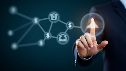 Hand Manipulating Holographic Financial Adjustment Tools for Enhanced Profit and Revenue Projections - Flexible Financial Planning Concept with Empty Space Background