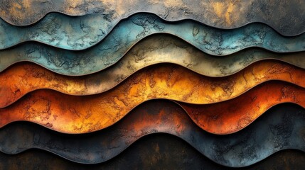 Colorful wavy metallic layers abstract background design