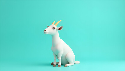 Graceful Flat White Goat on Turquoise Background: A Simple and Pure Nature-Themed Artistic Representation in Cute Vector Illustration for Smart Business Branding