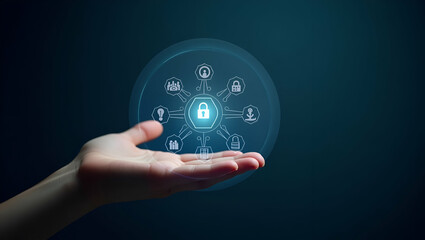 Hand Holding Holographic Scam Alert Device: Protect Against Online Threats with Fraud, Phishing, and Malware Icons - Essential Data Protection and Cybersecurity Concept in Stock Photo