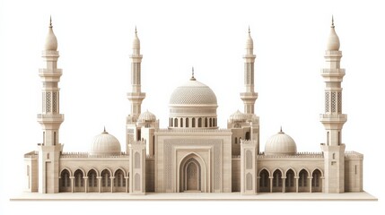 Fototapeta premium Intricate Architectural Model of Majestic Mosque with Minarets and Domes in Soft Colors