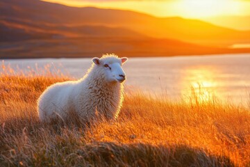 Fototapeta premium Arctic Zenith: Greenland's Sun at Its Peak Over Fjord and Autumn Landscape