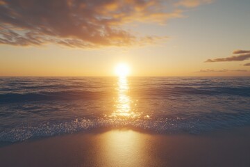 Obraz premium Sunset over a tranquil ocean reflecting soft colors in the evening sky