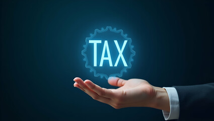 Flat Hand Showcasing Holographic Investment Tax Benefits Symbol: A Minimalist Vector Illustration Highlighting Tax Advantages for Smart Business Decisions in an Empty Space Background