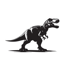 Fototapeta premium black and white vector image of a tyrannosaurus dinosaur with sharp teeth and an open mouth, shadow 