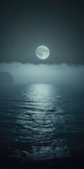 Ethereal Moonrise Above Lake Michigan: Mystical Haze and Fog Under a Black Sky