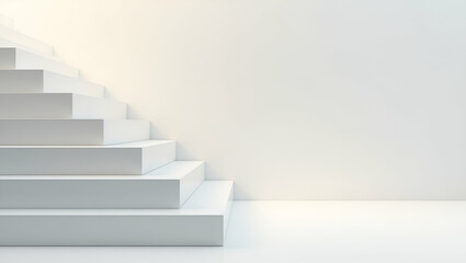 Flat Compose hovering trapezoid stacks build luminous color steps retain crisp white isolation and present ultra modern layered tile arrangement concept as Cluster trapezoid panels in a floating struc