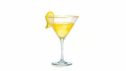 Flat Sazerac glass with a lemon twist watercolor illustration clipart hand drawn style perfect for nursery art white background concept as Hand drawn watercolor illustration Sazerac glass with lemon t