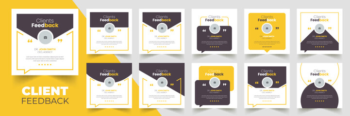 Customer feedback testimonial social media post web banner template Bundle. Customer feedback review or testimonial social media post design