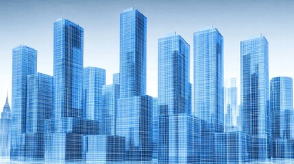 Obraz premium Futuristic city skyline, glass skyscrapers, architectural design, background