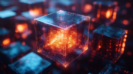 Blockchain Transparency Concept With Glowing Cubes in Modern Design. Generative AI