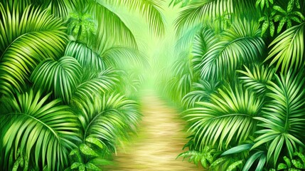 Obraz premium Lush Jungle Path, Sunlight, Green Foliage