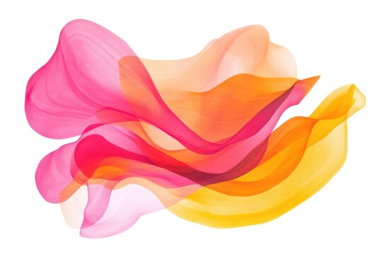 Bold, flowing shapes in shades of pink, orange, and yellow form an abstract design that radiates warmth and joy, perfect for a summer-inspired visual.