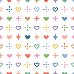 Rainbow Heart Star Doodles Seamless Pattern, Kawaii Style